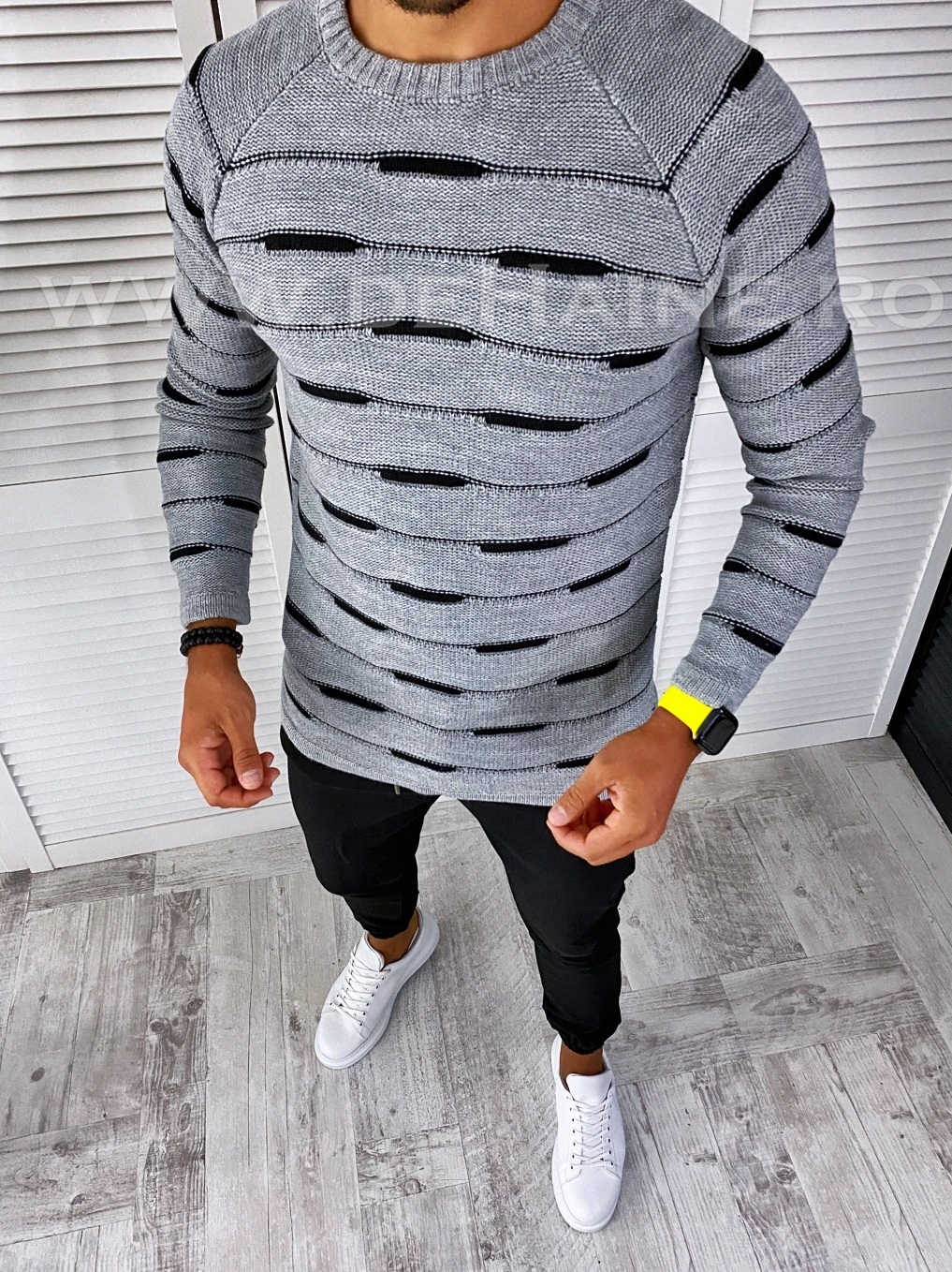 Pulover barbati gros gri slim fit t3622 3-4